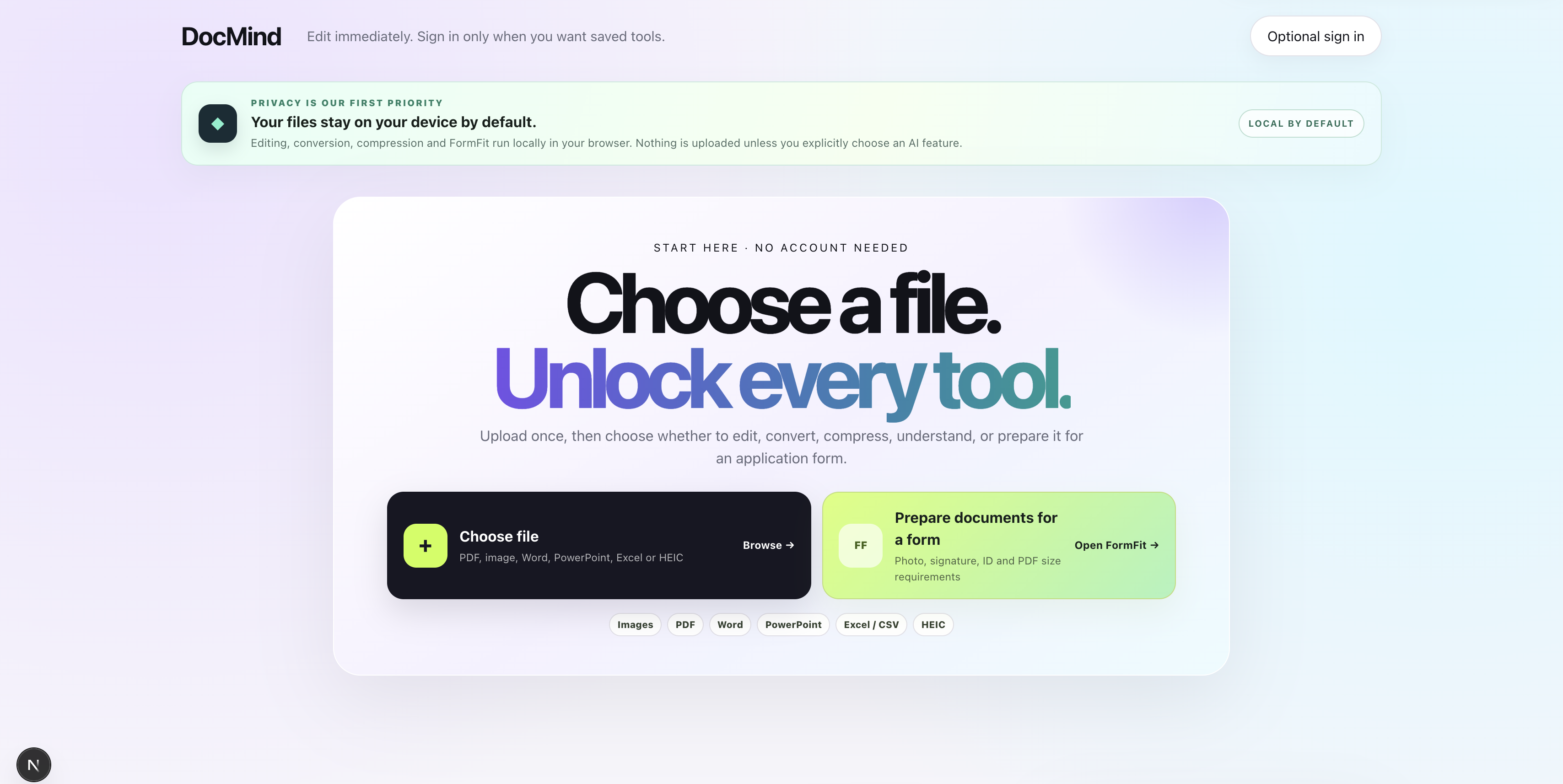 DocMind application interface